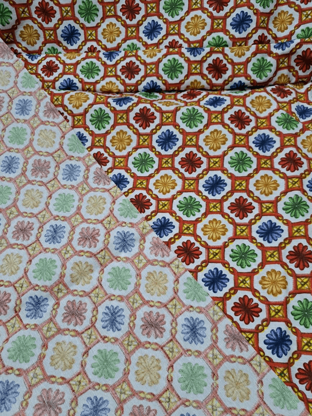 Tessuto siciliano stampa maioliche, h 2,80 m, al metro, misto cotone