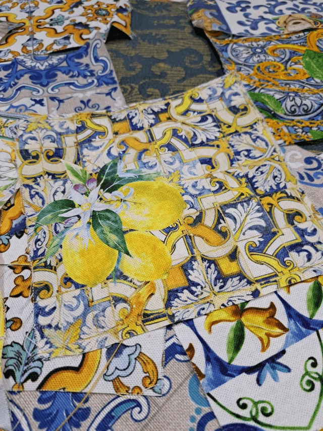 Ritagli di tessuto siciliano, tante fantasie per i tuoi lavori di cucito, teste di moro, maioliche di Sicilia, limoni