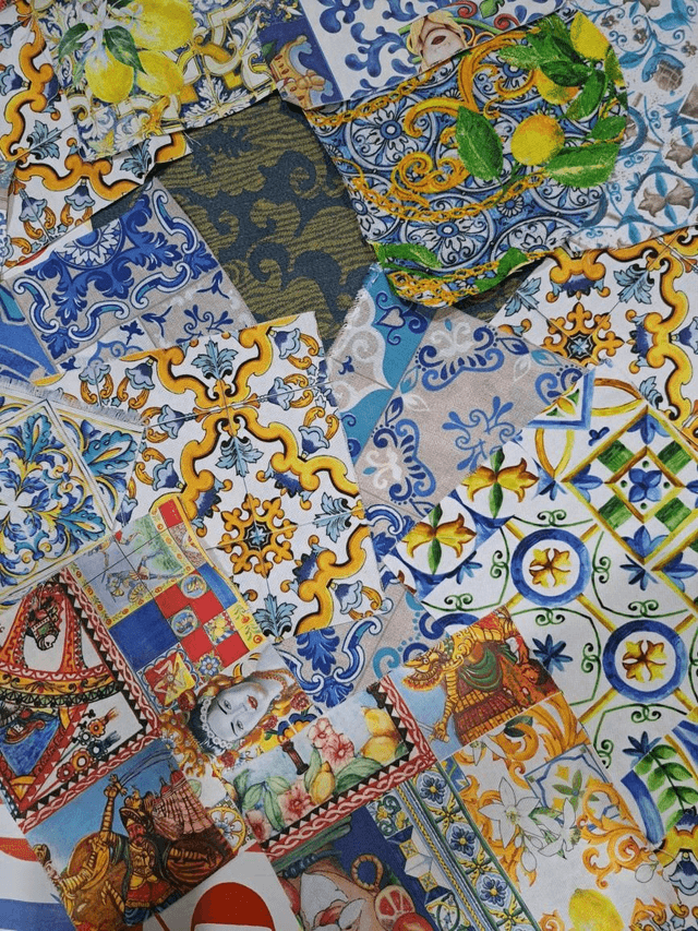 Ritagli di tessuto siciliano, tante fantasie per i tuoi lavori di cucito, teste di moro, maioliche di Sicilia, limoni