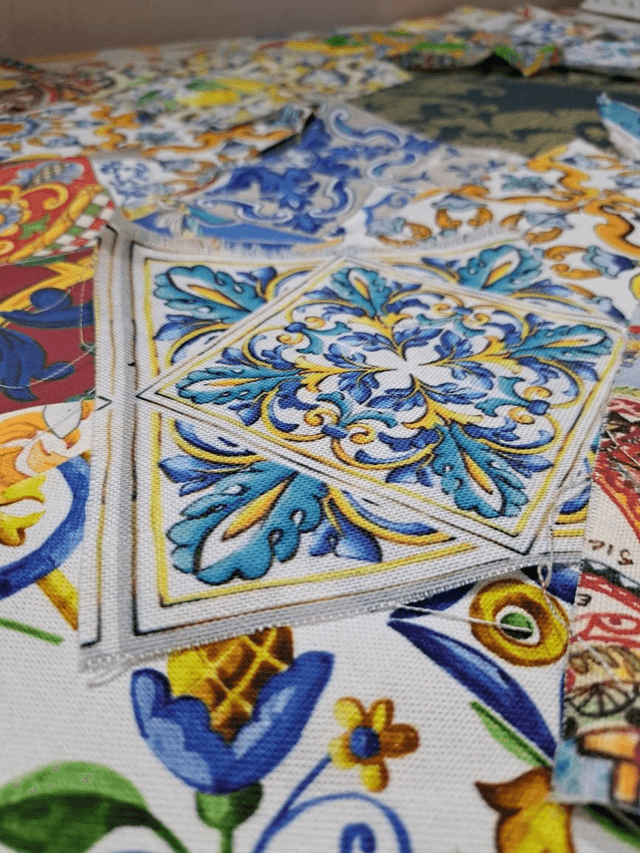 Ritagli di tessuto siciliano, tante fantasie per i tuoi lavori di cucito, teste di moro, maioliche di Sicilia, limoni